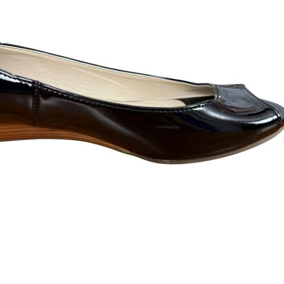 Steve Madden Open Toe Peep Patent Leather Black Stacked Wedge Shoes Pumps sz 8 - Picture 2 of 16